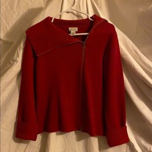 Red Sweater with zipper angled up the front